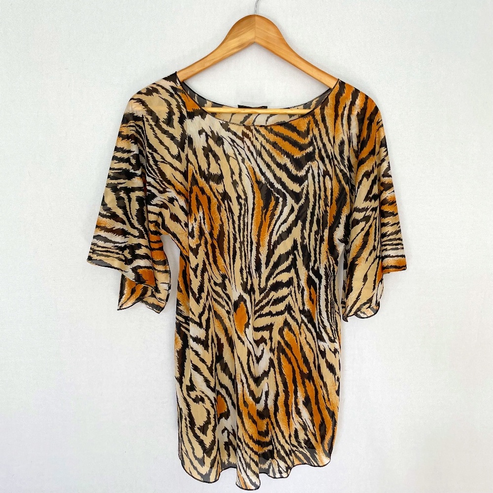 Vintage CLAIRE SANDRA BY LUCIE ANN BEVERLY HILLS Tiger Print Nightgown Sz Small